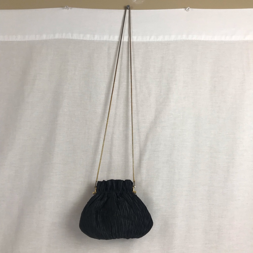 Vanessa Fashion Imports Black Evening Purse With Gold Color Strap